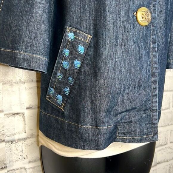 Baccini UpCycled Hand Painted Button Down 3/4 Sleeve Jean Jacket Size Medium - Picture 5 of 9